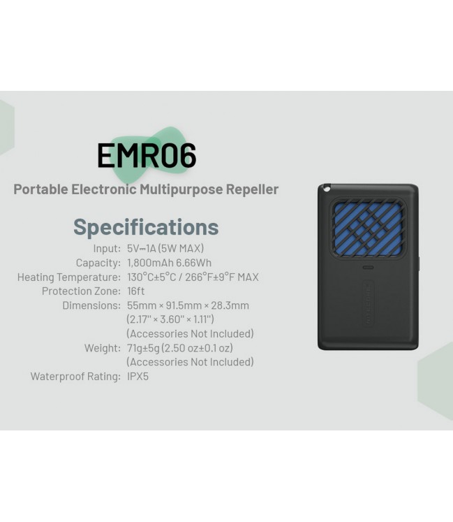 Nitecore EMR06 - Repelentas nuo uodų, integruotas įkraunamas akumuliatorius