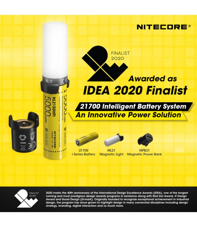 Nitecore Intelligent baterijos NL2150HPi 21700 sistema su žibintuvėliu ir krovikliu