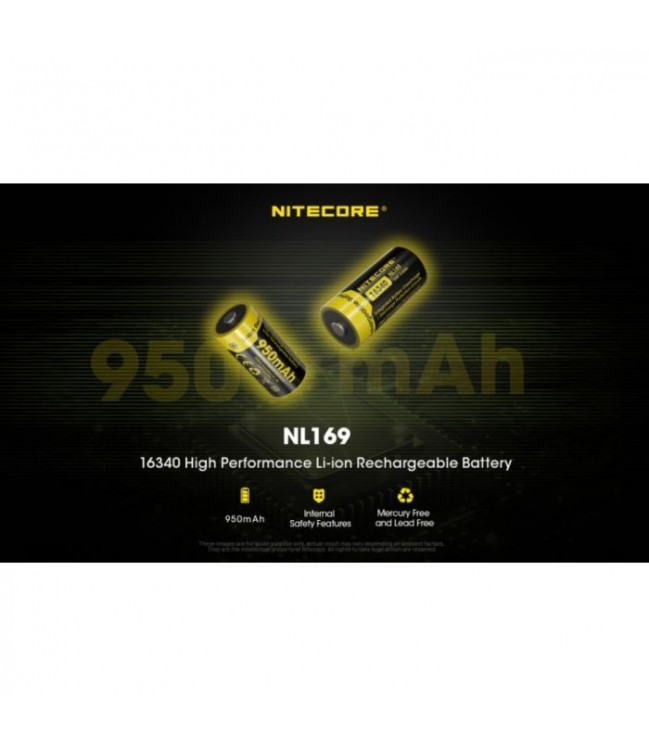 Nitecore Li-Ion baterija 16340, 950mAh - NL169