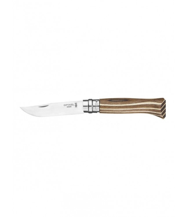 Opinel knife No.8 Laminated Brown with stainless steel blade and brown birch handle