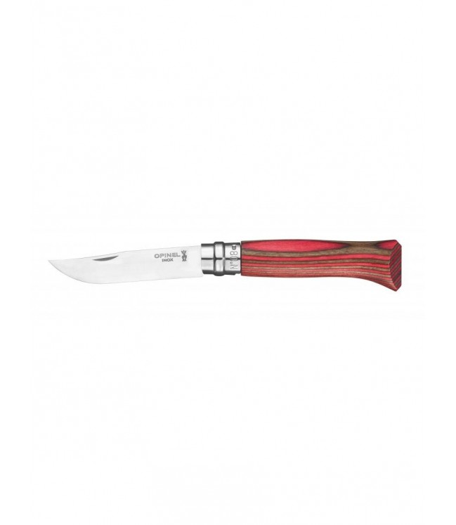 Opinel knife No.8 Laminated Red with stainless steel blade and red birch handle