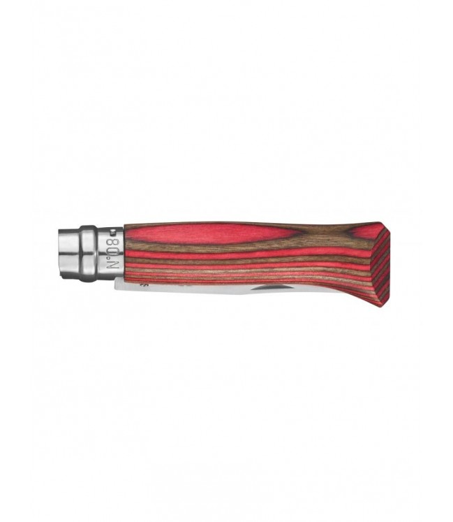 Peilis Opinel Nr.8 Laminated Red nerūdijančio plieno ašmenimis ir raudona beržo rankena