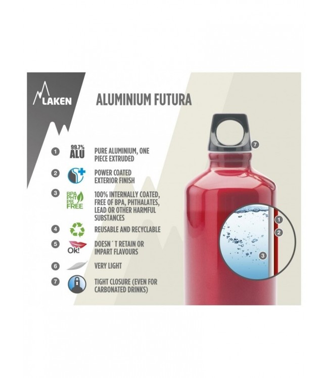 Aluminium bottle Laken Futura 0,6 l - Red
