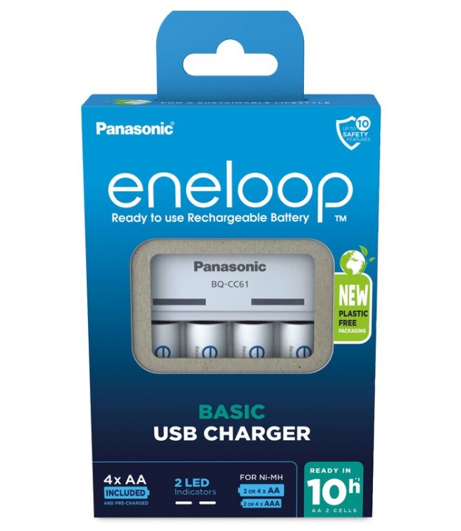 Panasonic Eneloop BQ-CC61 USB įkroviklis + 4 x R6/AA Eneloop 2000mAh