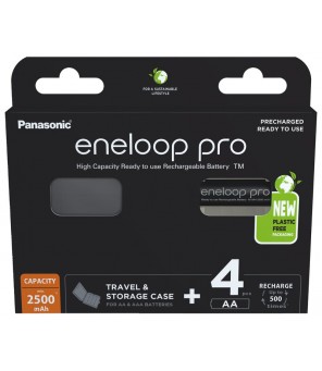 Panasonic Eneloop PRO R6 AA 2500mAh batteries x 4 + dėžutė BK-3HCDEC4BE