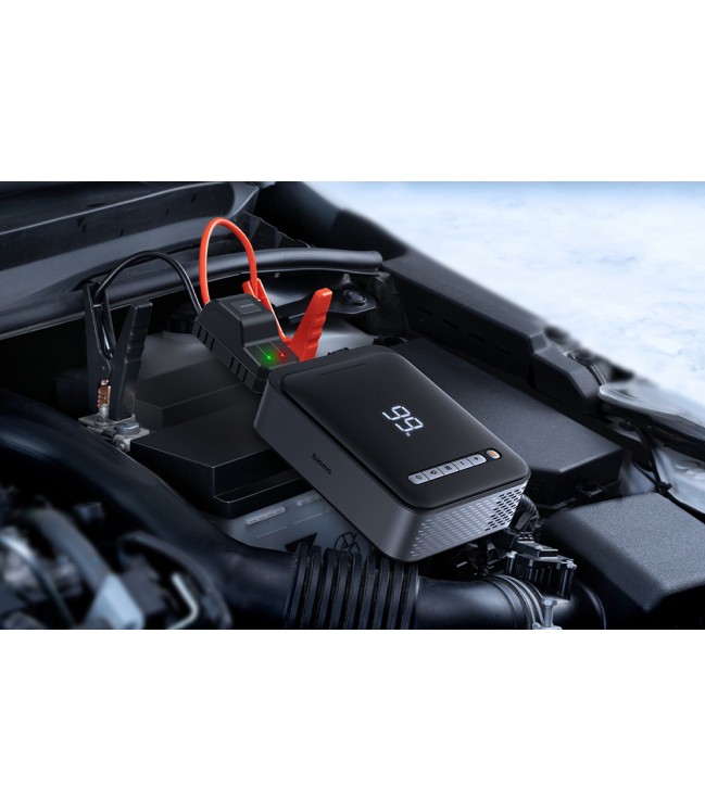 Powerbank / Starteris + kompresorius 2in1 Baseus Super Energy Car Jump Starter, 8000mAh, 1000A USB (juodas)
