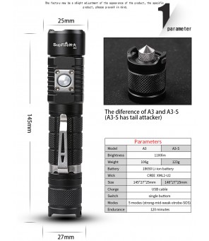 Supfire A3-S 1100lm flashlight