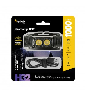 Technik H32 flashlight (1x18650) OSRAM P9 + USB-C 1000lm