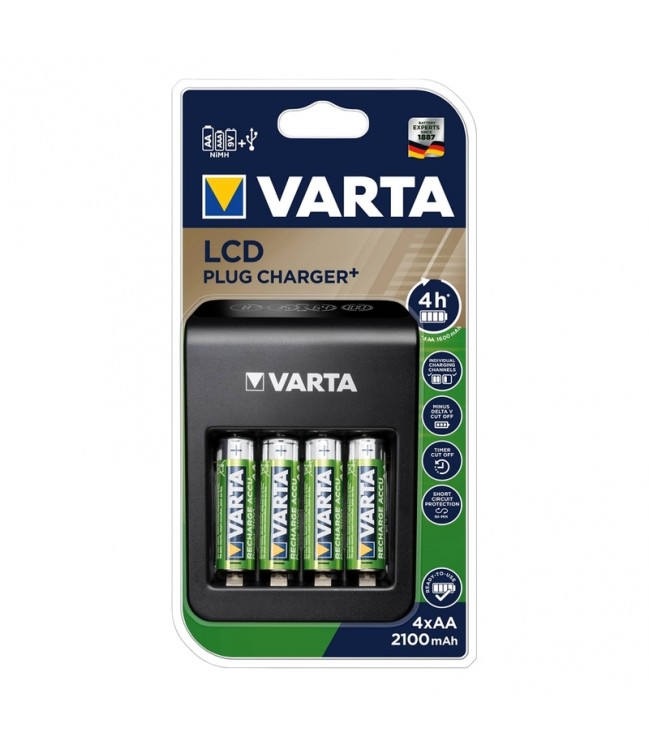 Universal charger Varta LCD Plug-Plus with 4 AA 2100 mah batteries 4-channel PP3 57687
