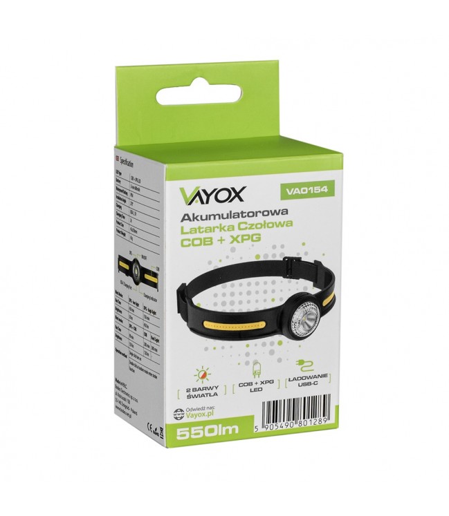 Vayox COB + XPG įkraunamas žibintuvėlis 550lm USB-C VA0154