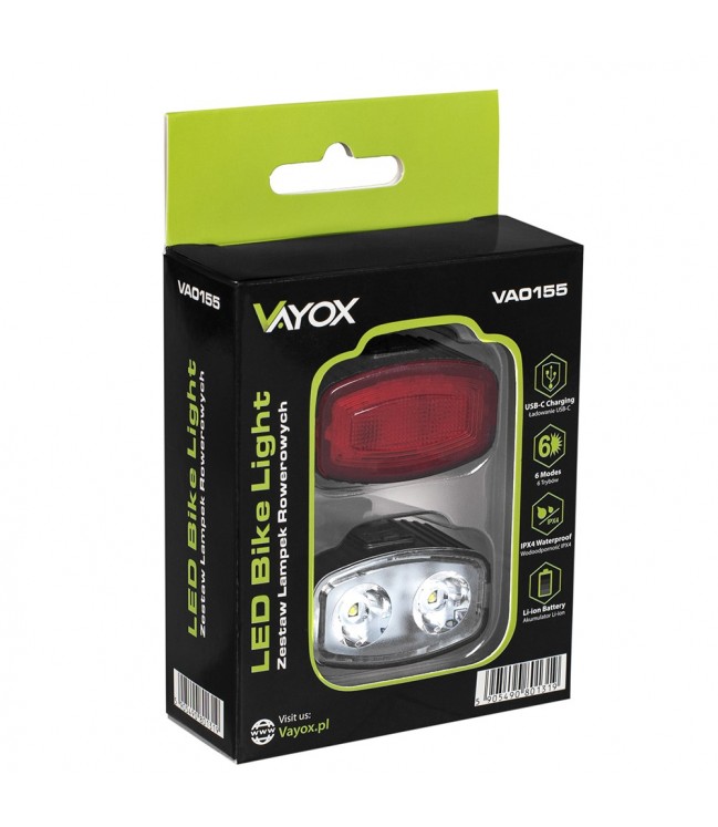 Vayox Bicycle lights set front 2*LED + rear 12*LED VA0155