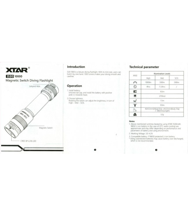 XTAR D20 1000 diving light set