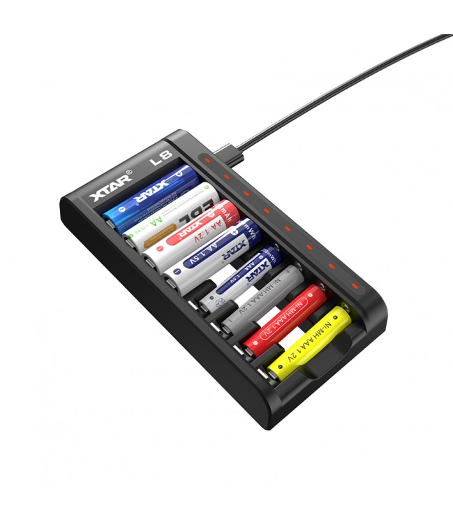 XTAR L8 AA/AAA зарядное устройство 1.5V Li-ION/NiMH, 8 каналов, USB-C