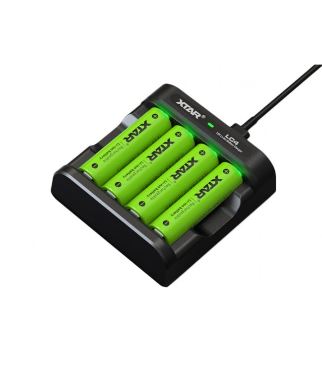 Xtar LC4 charger + 4 x AA LR6 1.5 V Li-Ion batteries